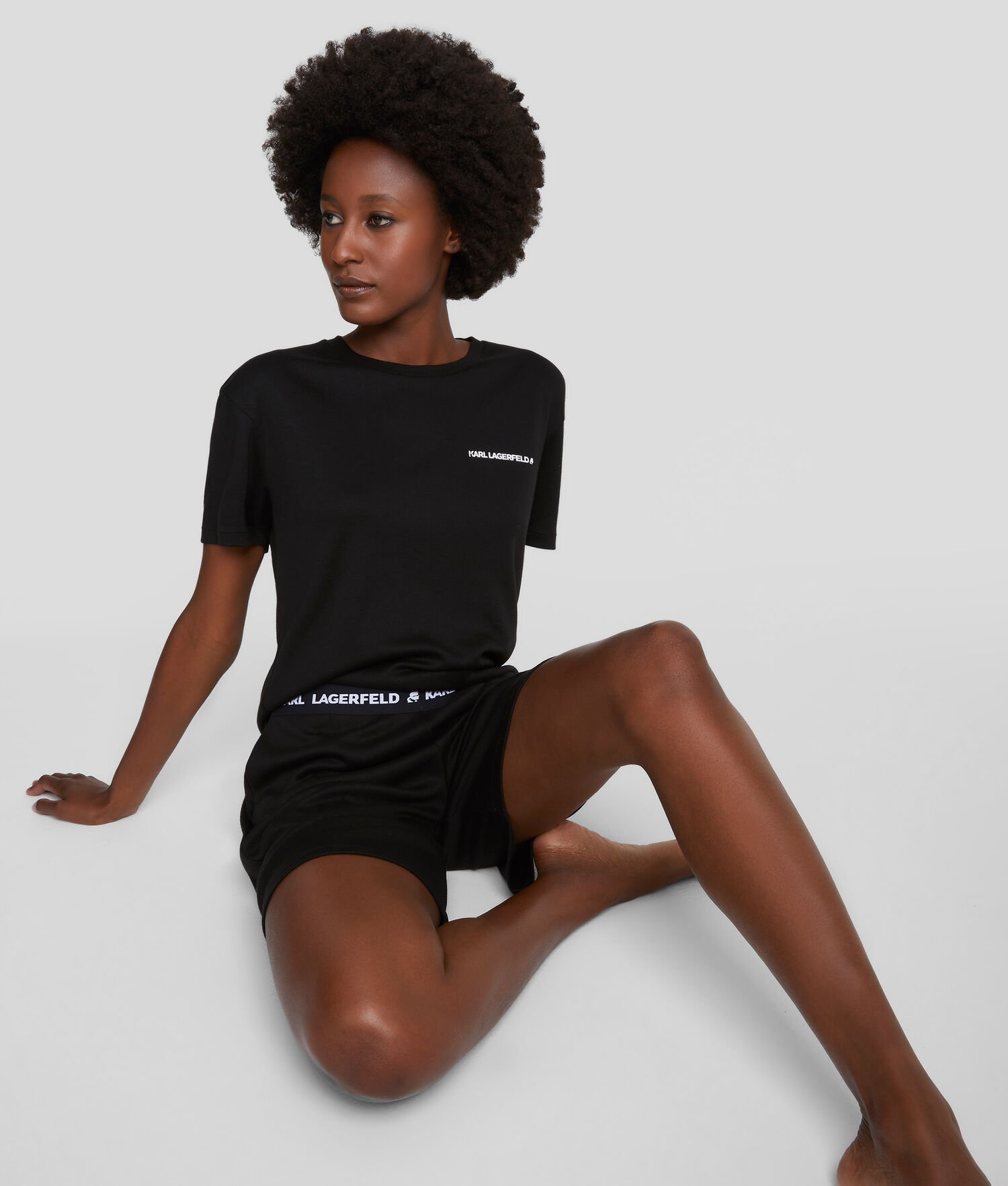 Black Women\'s Karl Lagerfeld Karl Logo Shorts And Tee Pajama Set Sleepwear | TH485RFEZ