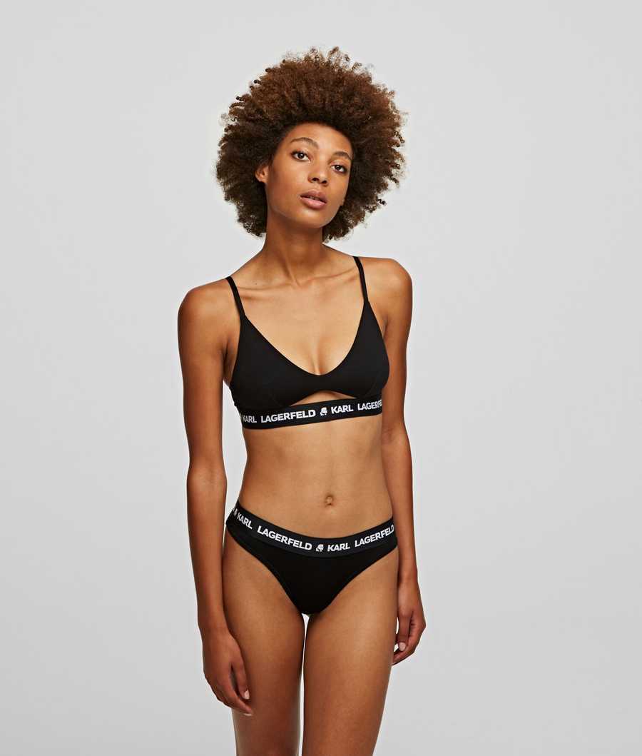 Black Women's Karl Lagerfeld Karl Logo Thong Underwear | TH361FTBO