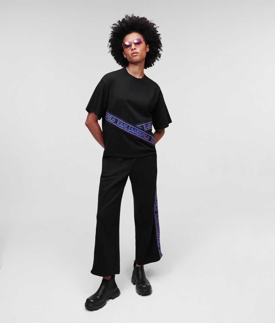 Black Women's Karl Lagerfeld Karl Logo Tape T-Shirts | TH461JXSY