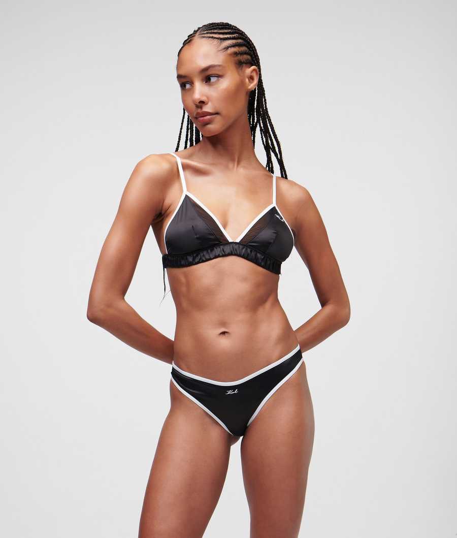 Black Women's Karl Lagerfeld Karl Signature Satin Triangle Bra Underwear | TH308CHRZ