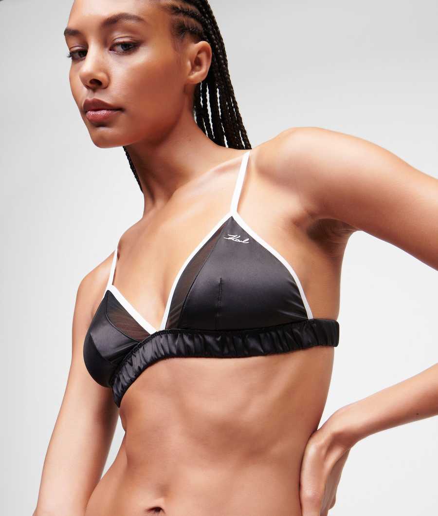 Black Women\'s Karl Lagerfeld Karl Signature Satin Triangle Bra Underwear | TH308CHRZ