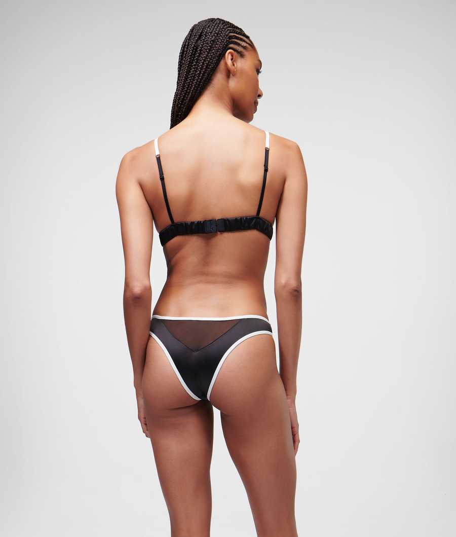 Black Women's Karl Lagerfeld Karl Signature Satin Brazilian Brief Underwear | TH317KCMO