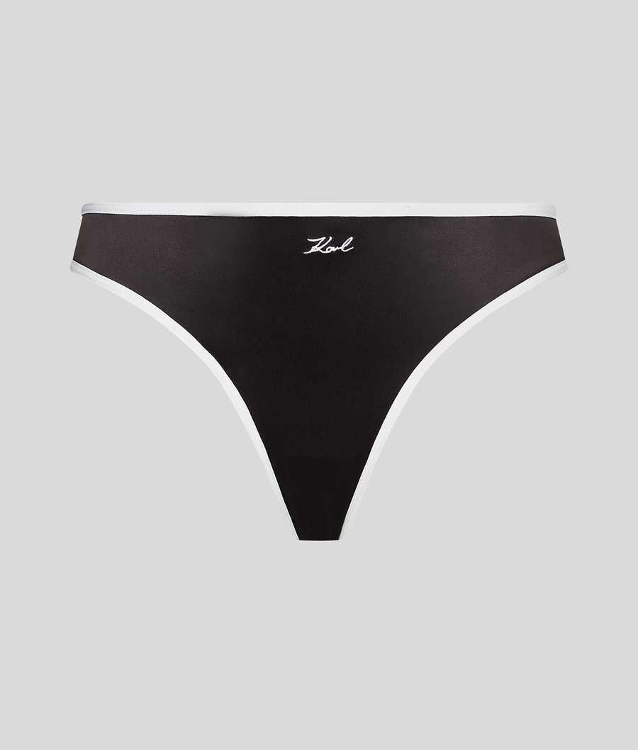 Black Women\'s Karl Lagerfeld Karl Signature Satin Brazilian Brief Underwear | TH317KCMO