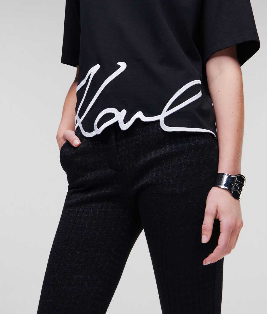 Black Women's Karl Lagerfeld Karl Signature Hem T-Shirts | TH516EZUI