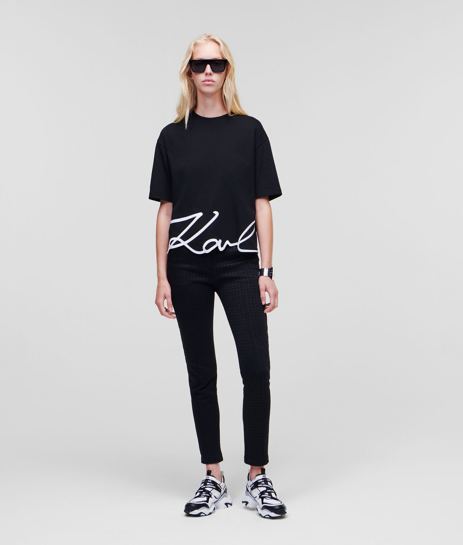 Black Women's Karl Lagerfeld Karl Signature Hem T-Shirts | TH516EZUI