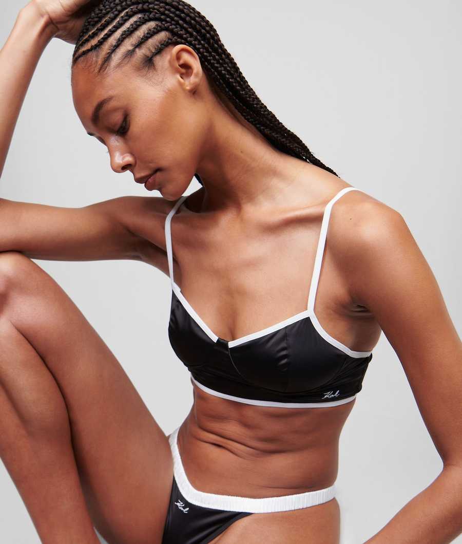 Black Women's Karl Lagerfeld Karl Signature Satin Bralette Underwear | TH729SZJN