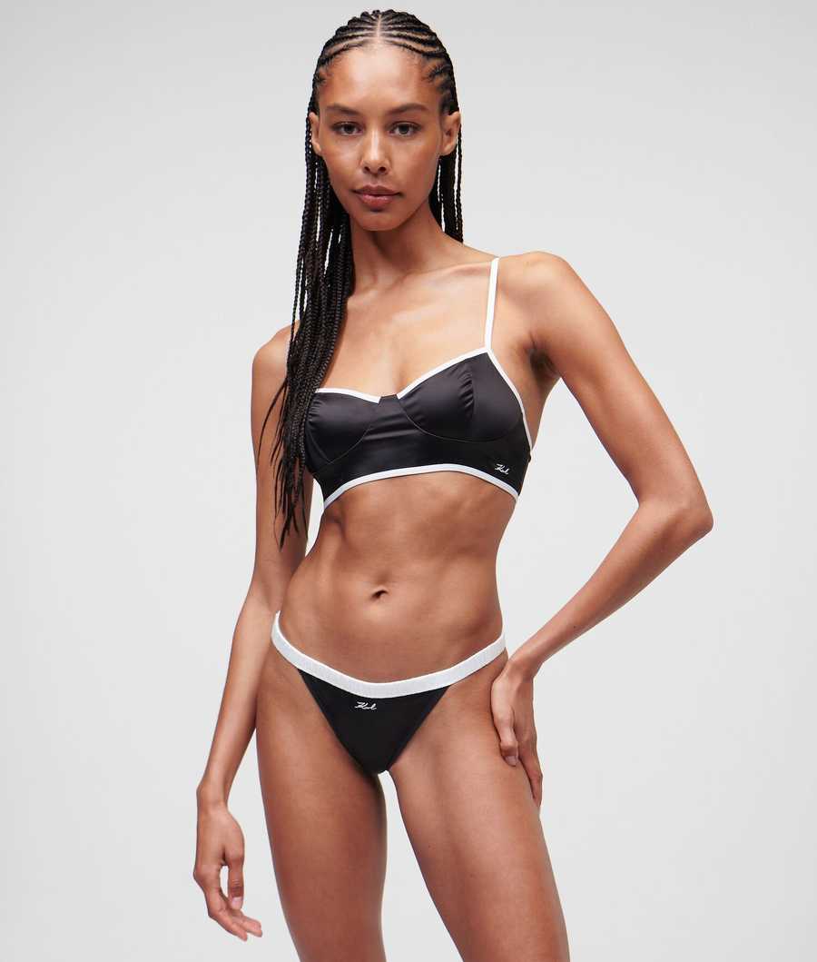 Black Women's Karl Lagerfeld Karl Signature Satin Bralette Underwear | TH729SZJN