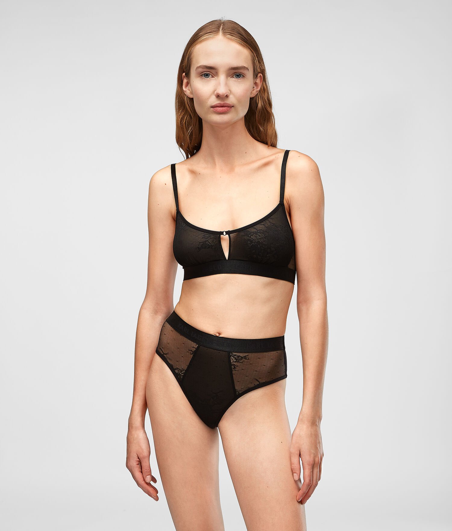 Black Women's Karl Lagerfeld Keyhole Lace Bralette Underwear | TH741HYOD