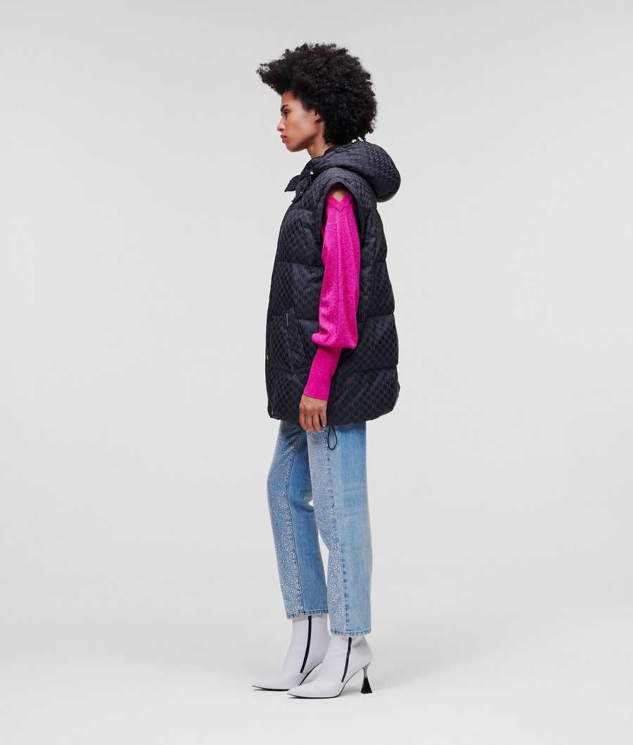 Black Women's Karl Lagerfeld Kl Monogram Reflective Transformer Down Jackets | TH184RJZQ