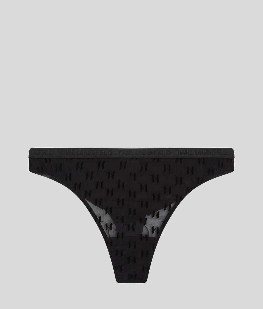 Black Women\'s Karl Lagerfeld Kl Monogram Thong Underwear | TH598OXRU