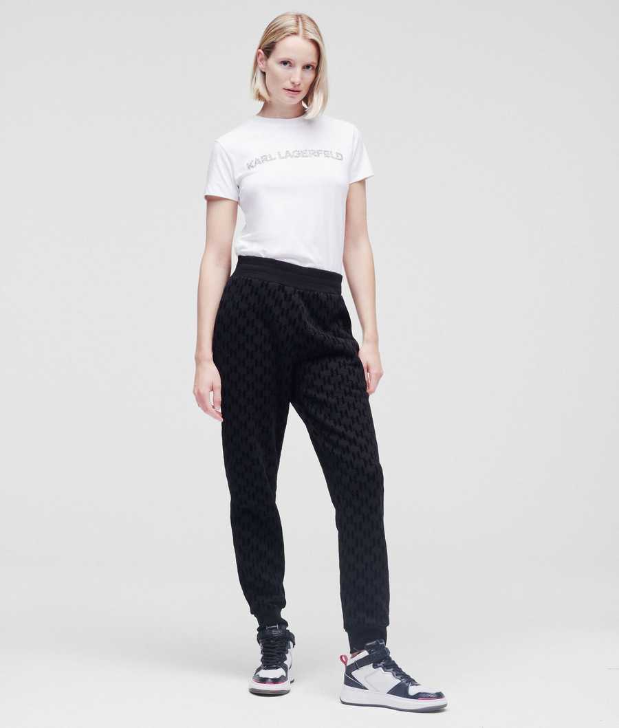 Black Women's Karl Lagerfeld Kl Monogram Flock-print Sweatpants | TH786GNYM