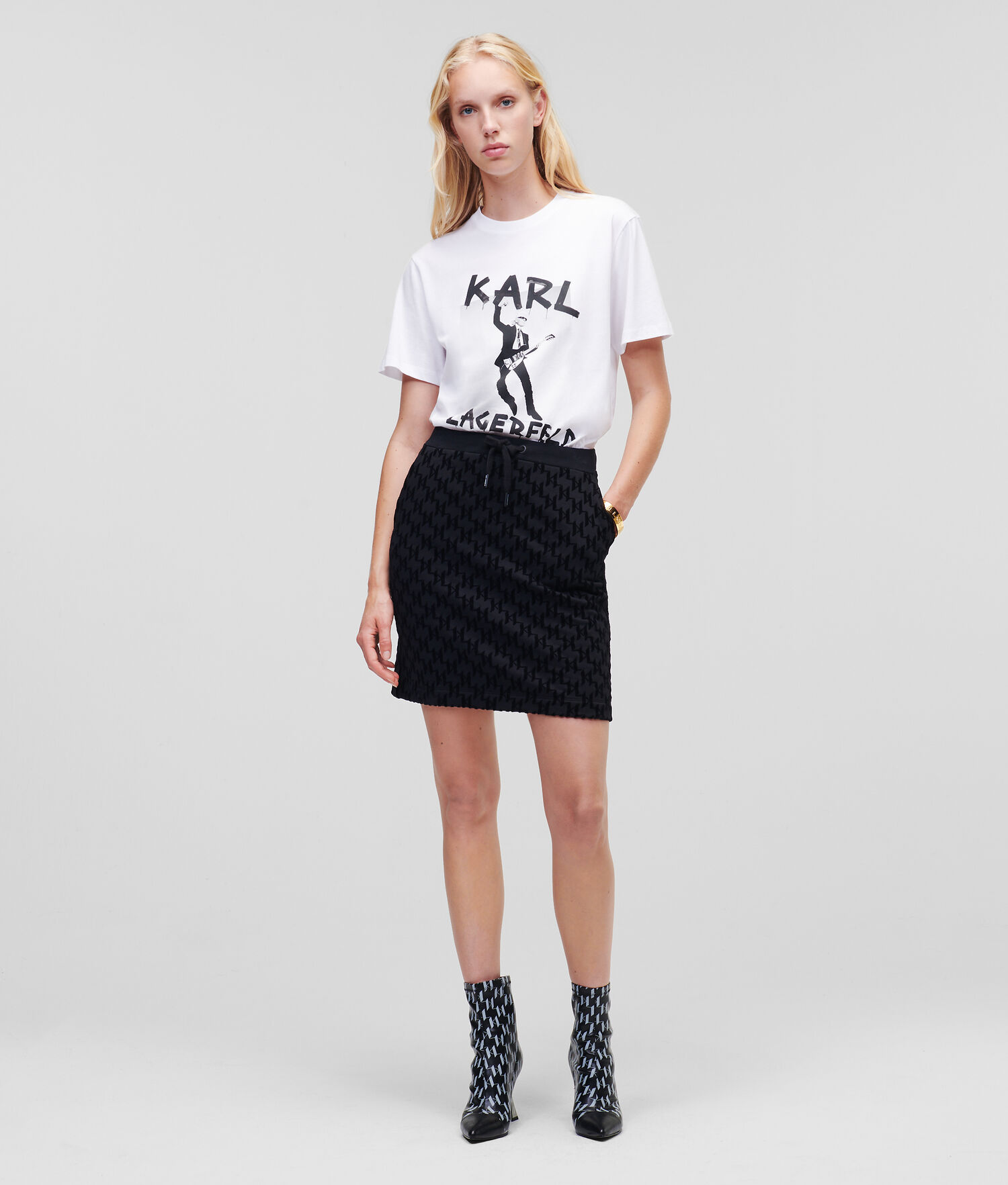 Black Women\'s Karl Lagerfeld Kl Monogram Flock Print Skirts | TH810YGVK