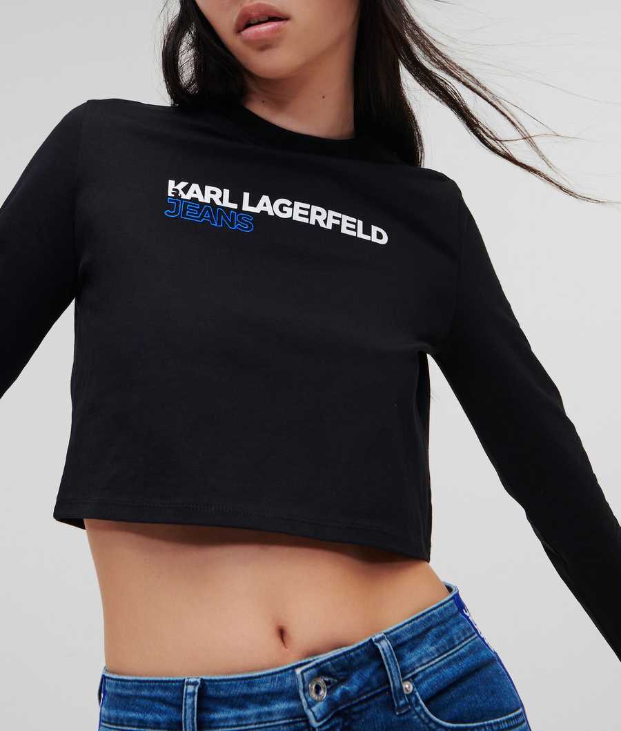 Black Women\'s Karl Lagerfeld Klj Cropped Long-sleeved T-Shirts | TH605OGWJ