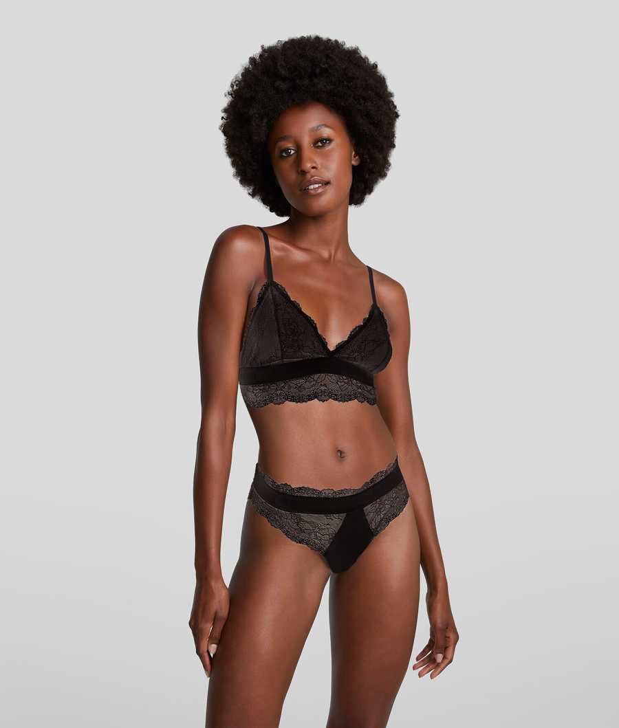 Black Women's Karl Lagerfeld Lace Bikini Briefs Underwear | TH586NCLU