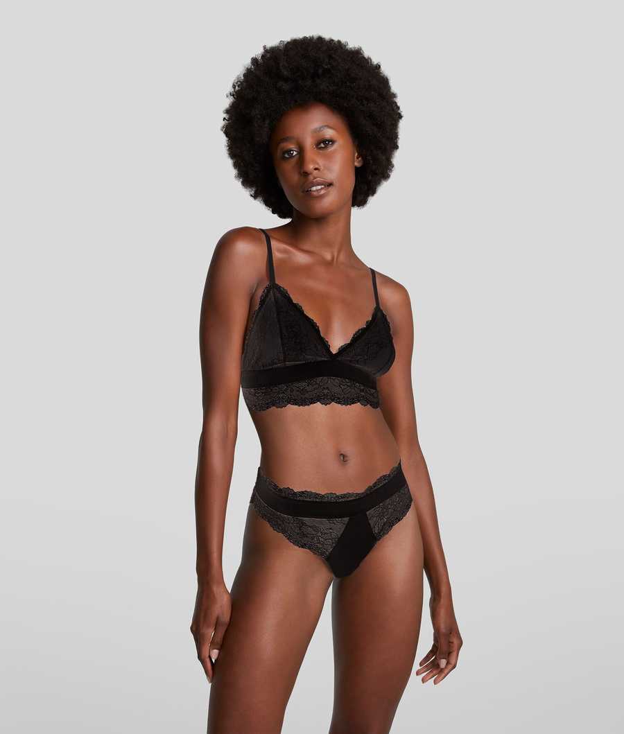 Black Women's Karl Lagerfeld Lace Bikini Briefs - 2 Pack Underwear | TH836ZEXD