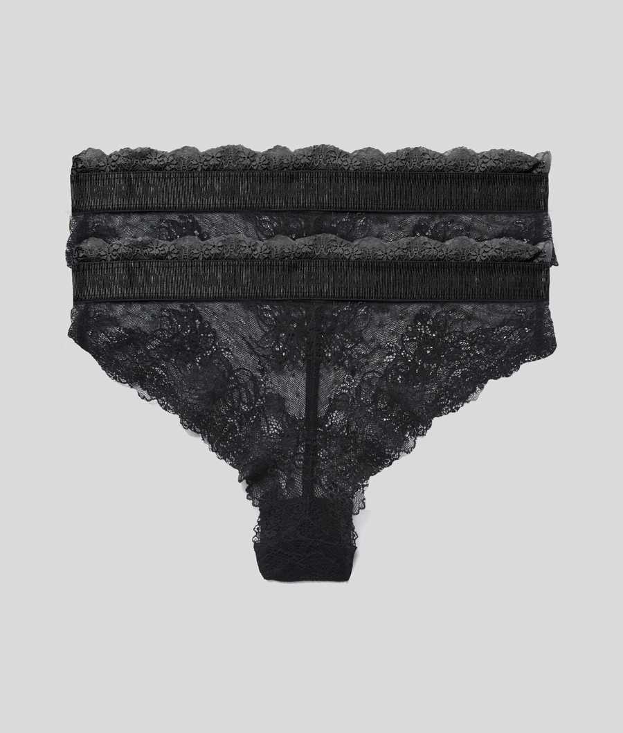 Black Women's Karl Lagerfeld Lace Bikini Briefs - 2 Pack Underwear | TH836ZEXD