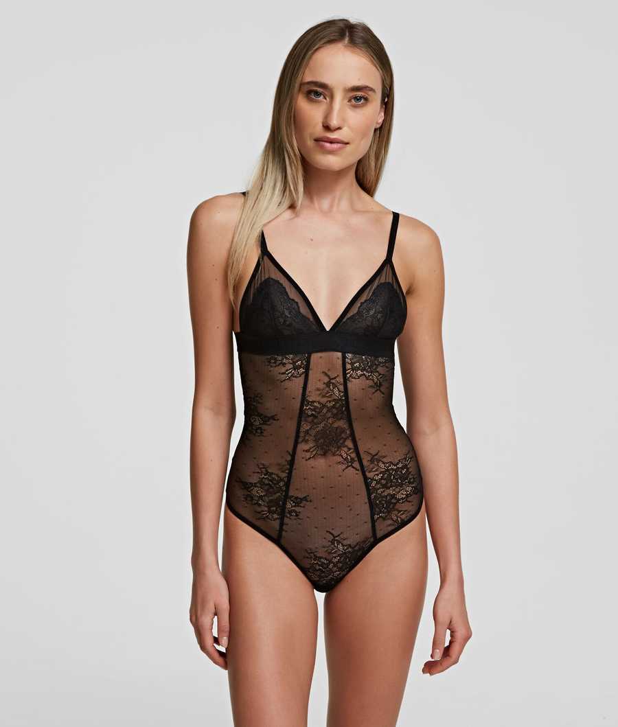 Black Women\'s Karl Lagerfeld Lace Bodysuit Underwear | TH374YOBA