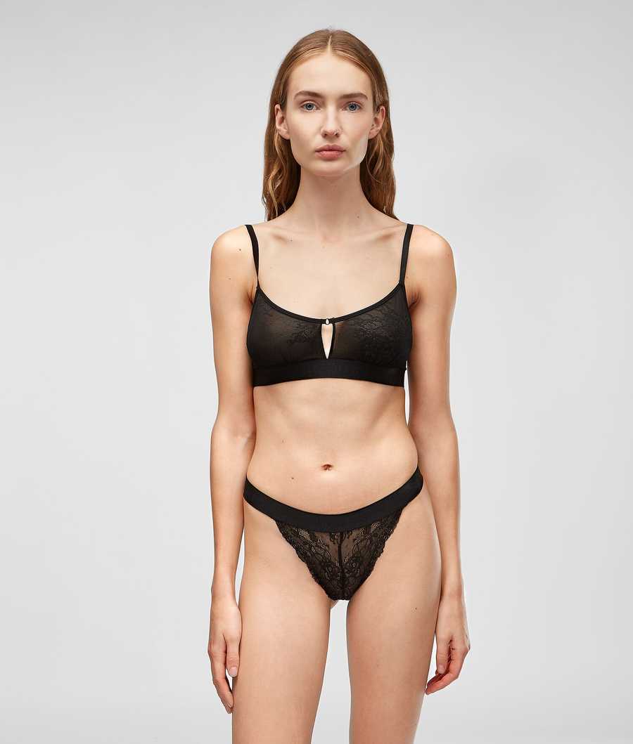 Black Women's Karl Lagerfeld Lace Brazilian Brief Underwear | TH357ARBN