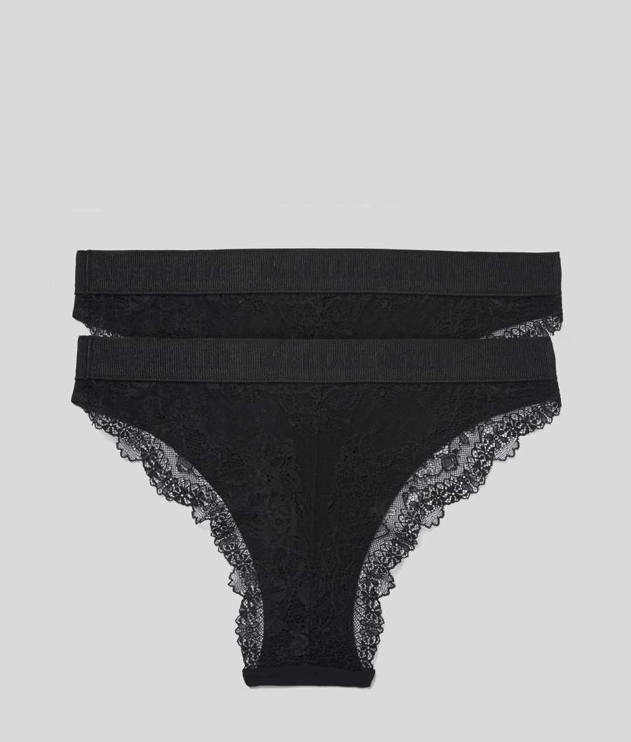 Black Women's Karl Lagerfeld Lace Briefs - 2 Pack Underwear | TH258BWFD