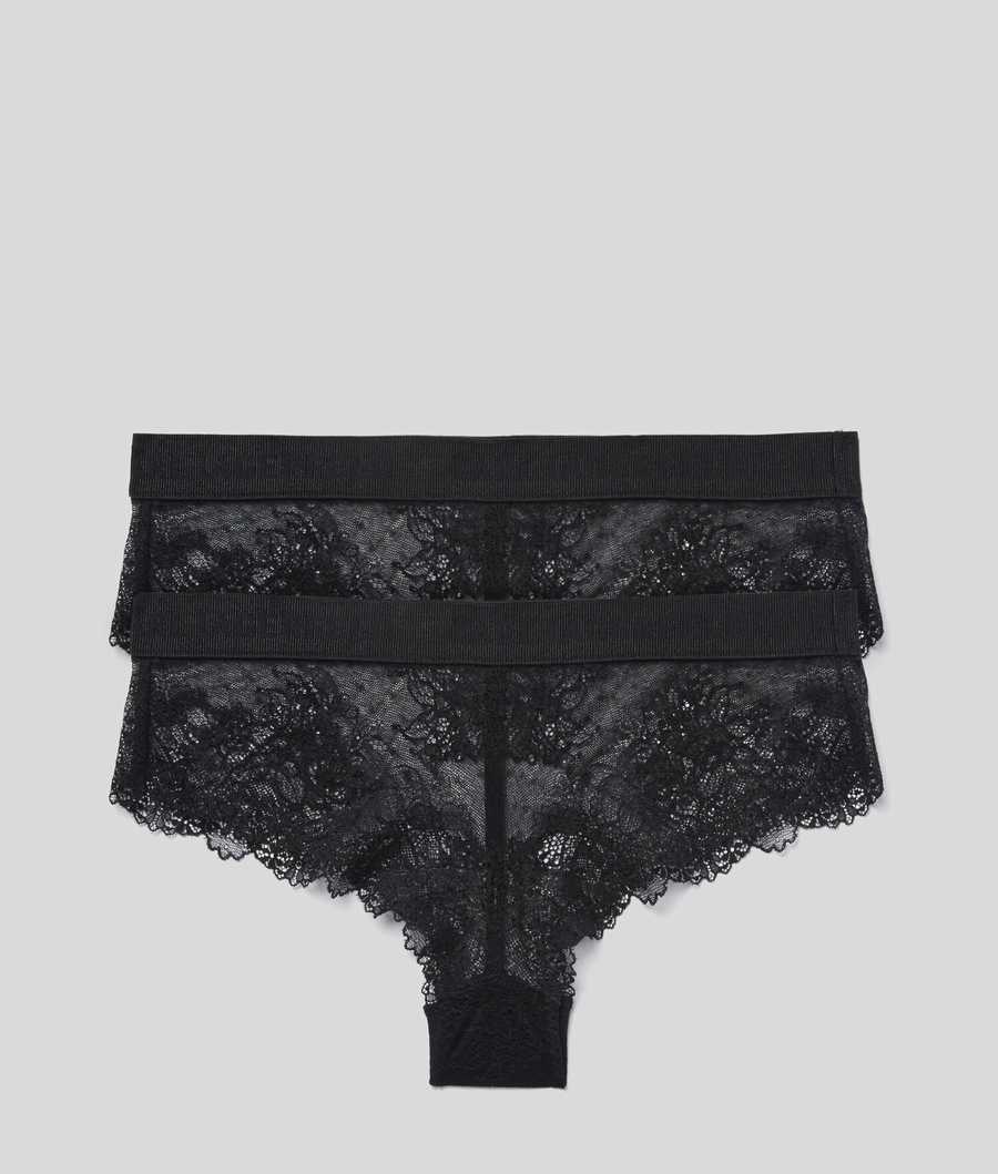 Black Women's Karl Lagerfeld Lace Hipster Briefs - 2 Pack Underwear | TH672MWOT