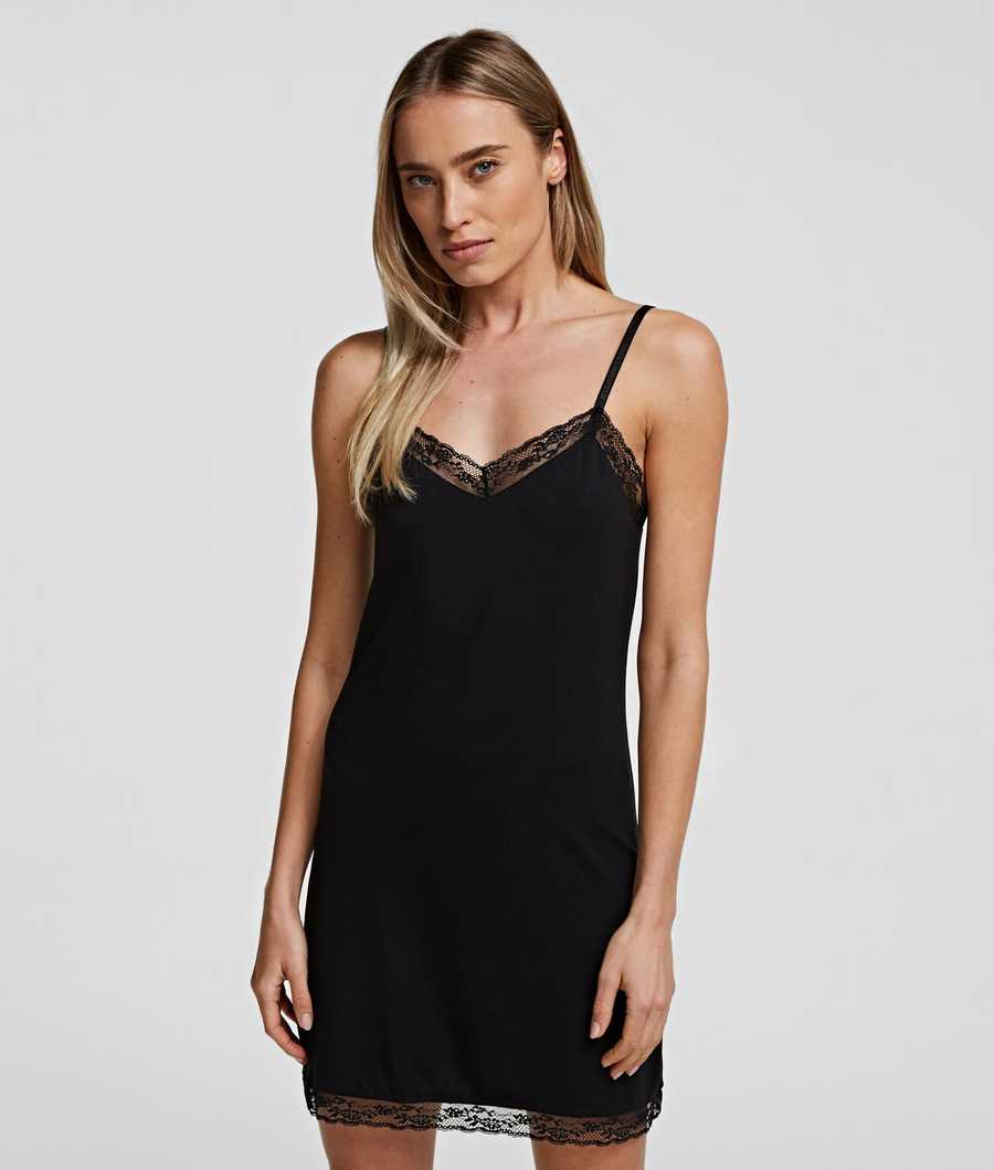 Black Women's Karl Lagerfeld Lace Slip Dress Underwear | TH106GPCT