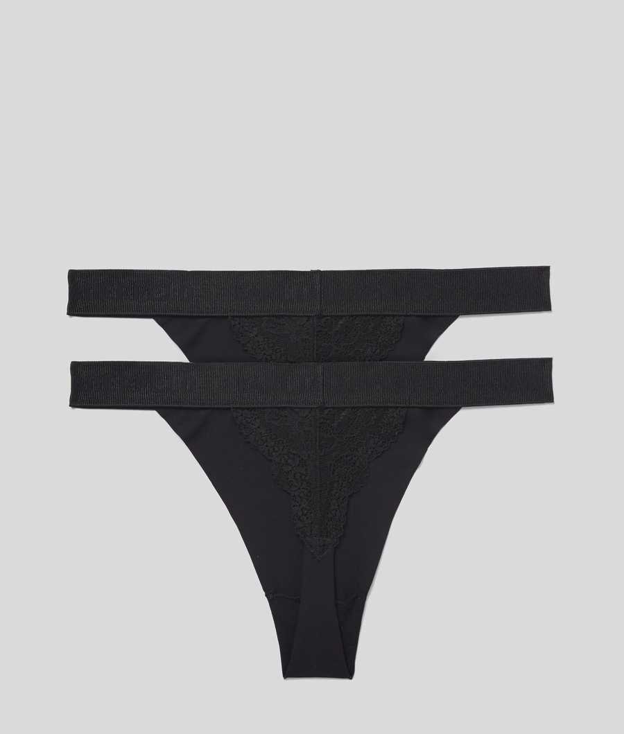 Black Women's Karl Lagerfeld Lace Thong - 2 Pack Underwear | TH413IUCM