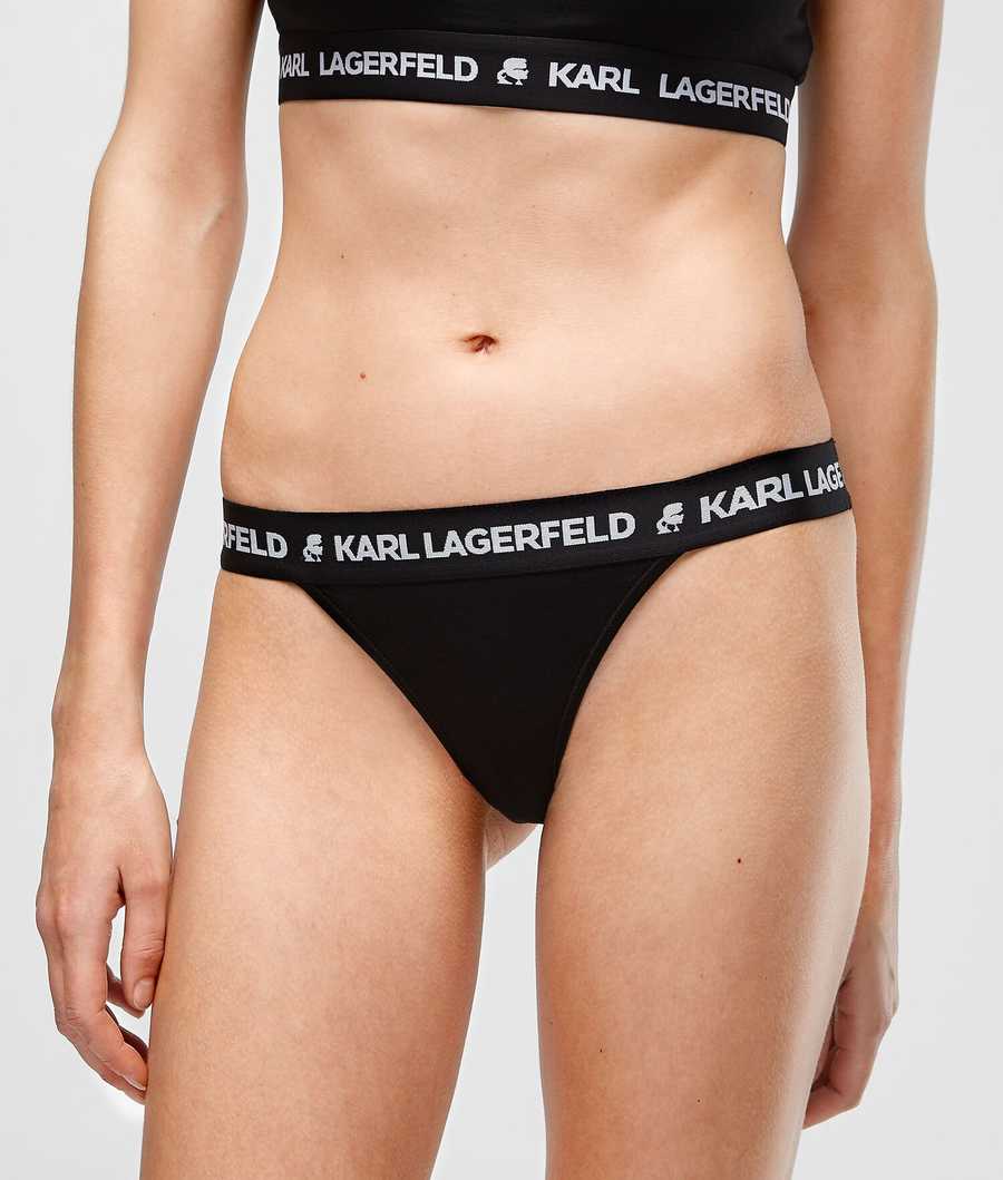 Black Women's Karl Lagerfeld Logo Brazilian Briefs - 2 Pack Underwear | TH167ILJY