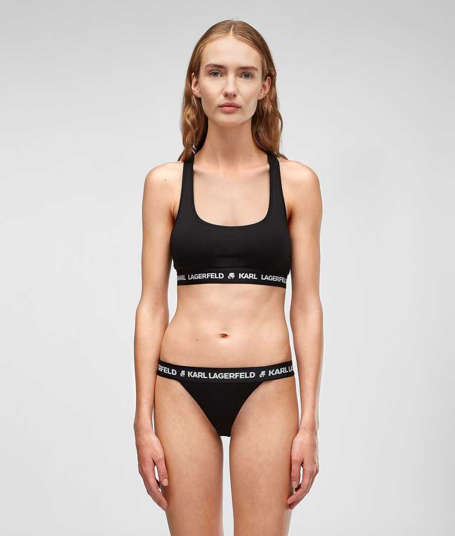 Black Women's Karl Lagerfeld Logo Brazilian Briefs Underwear | TH753FTYO