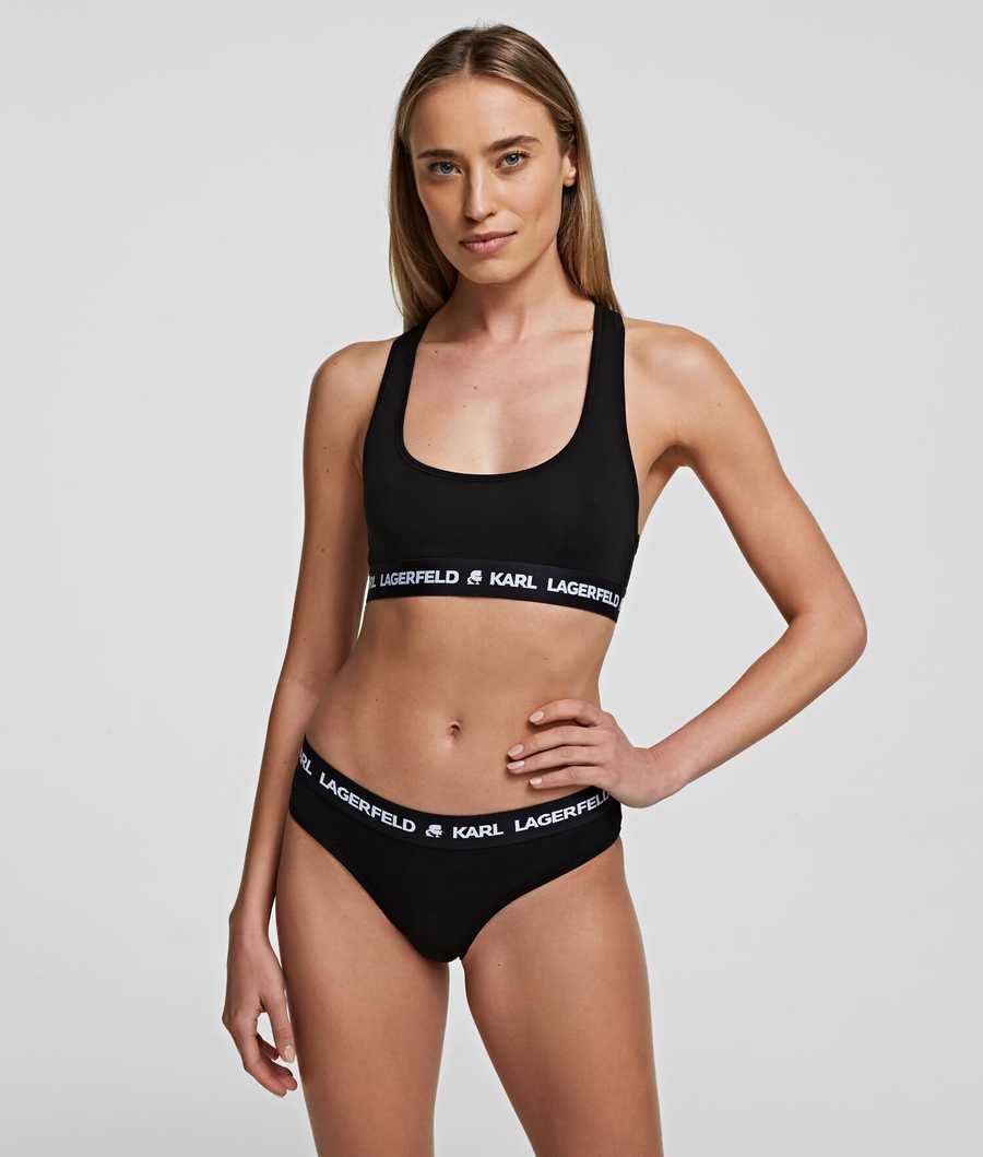 Black Women's Karl Lagerfeld Logo Hipster Briefs Underwear | TH530BLGH