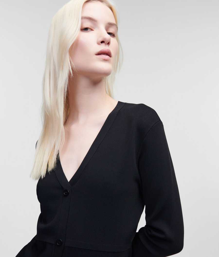 Black Women's Karl Lagerfeld Long-sleeved Button-front Knit Dresses | TH015IVMX