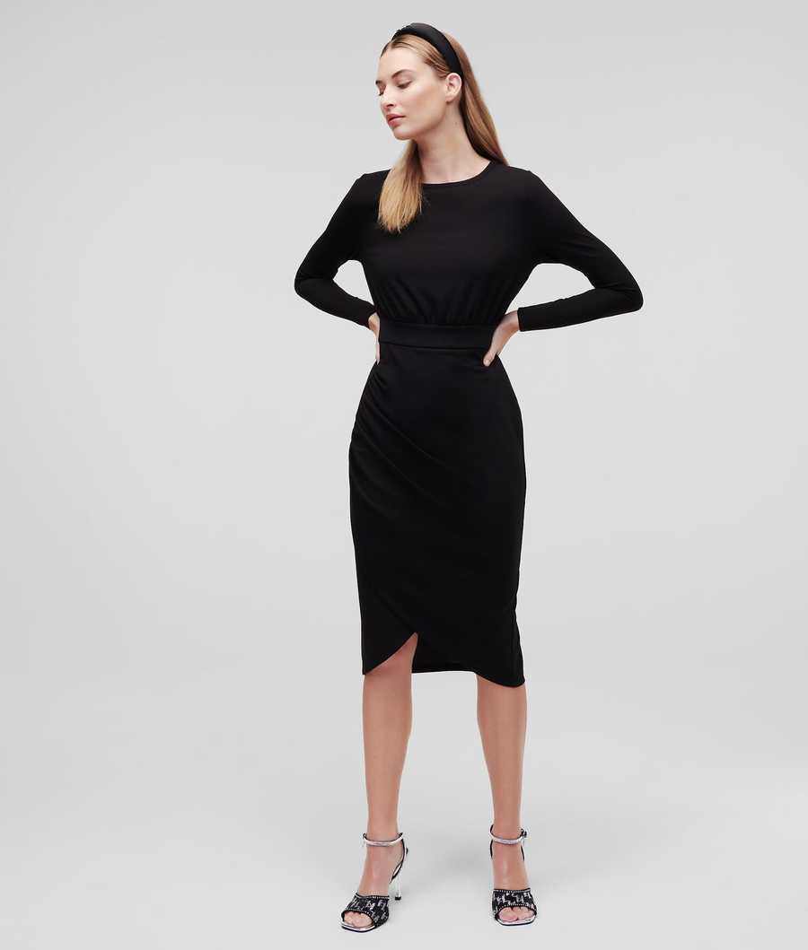 Black Women's Karl Lagerfeld Long-sleeved Jersey Dresses | TH218OFXR