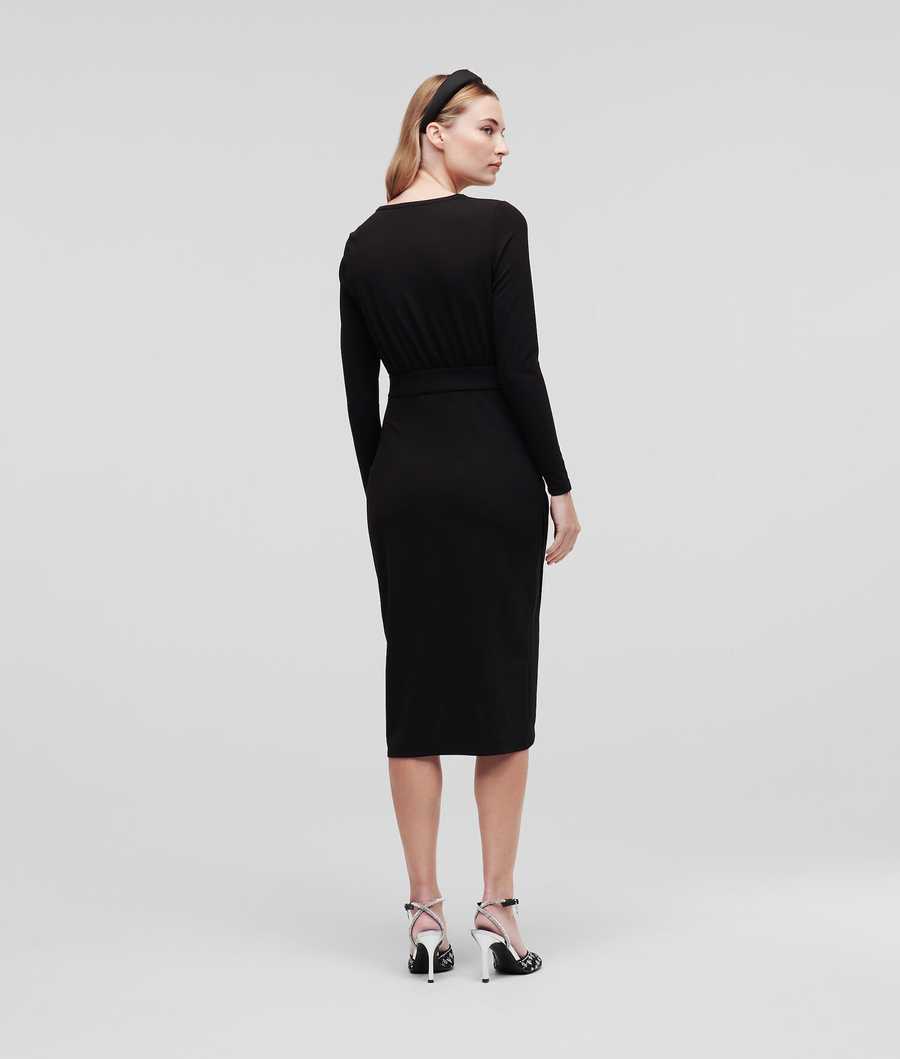 Black Women's Karl Lagerfeld Long-sleeved Jersey Dresses | TH218OFXR