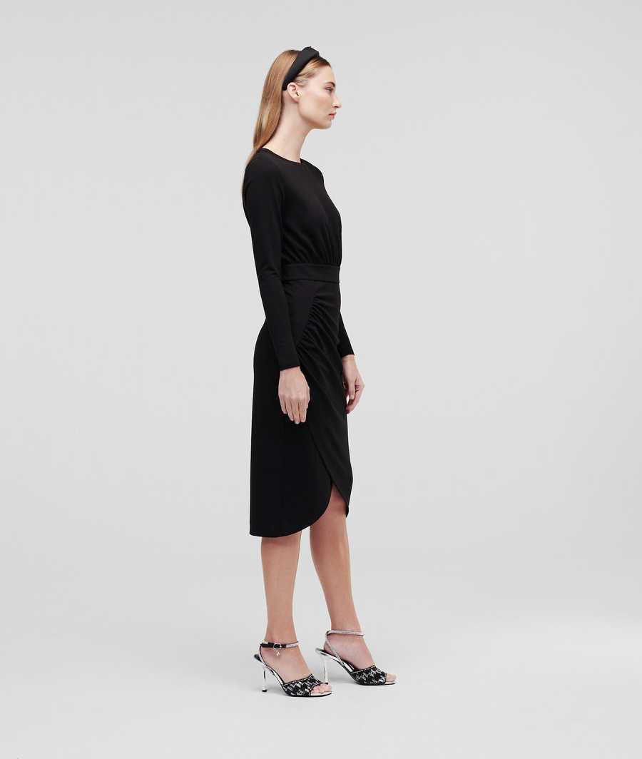 Black Women's Karl Lagerfeld Long-sleeved Jersey Dresses | TH218OFXR