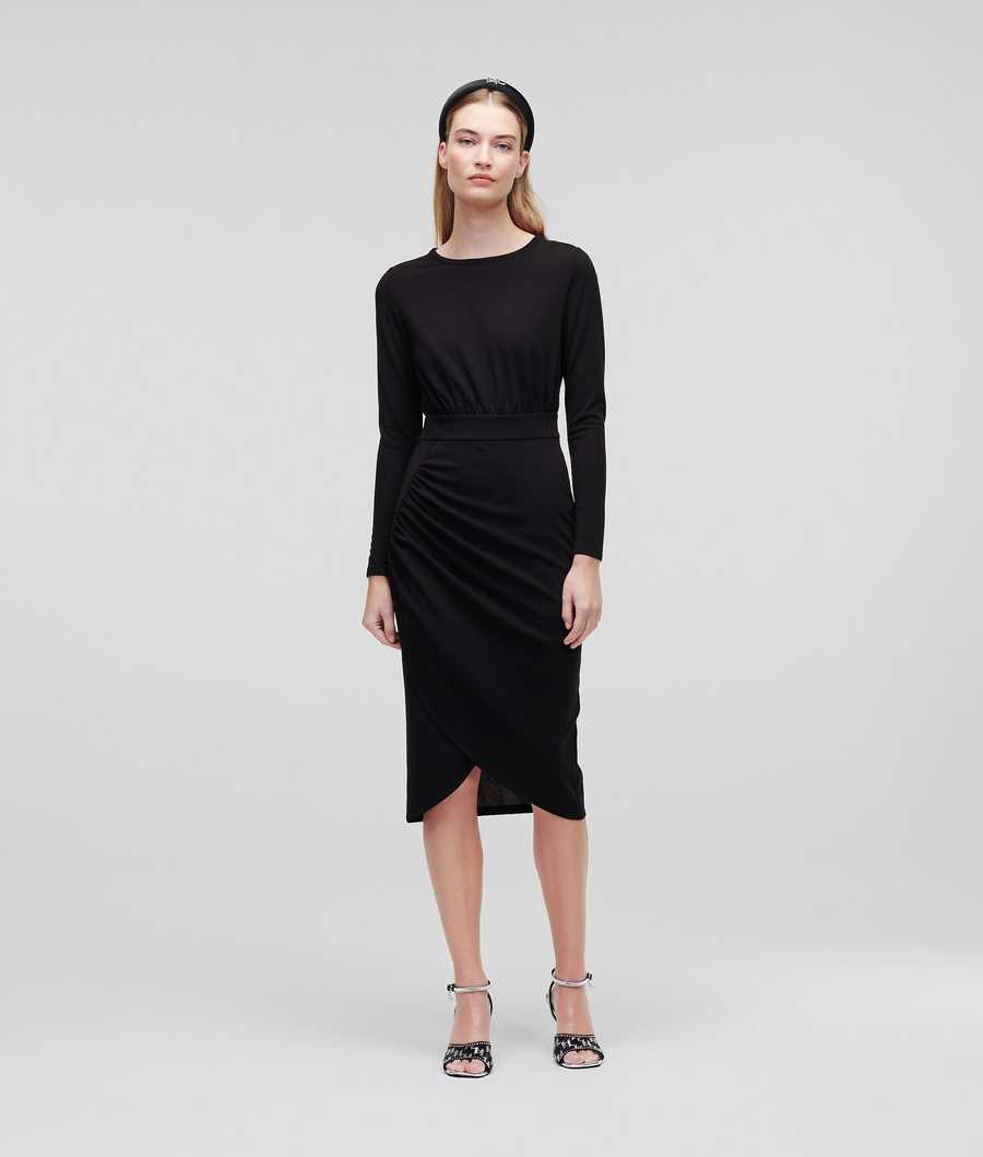 Black Women\'s Karl Lagerfeld Long-sleeved Jersey Dresses | TH218OFXR