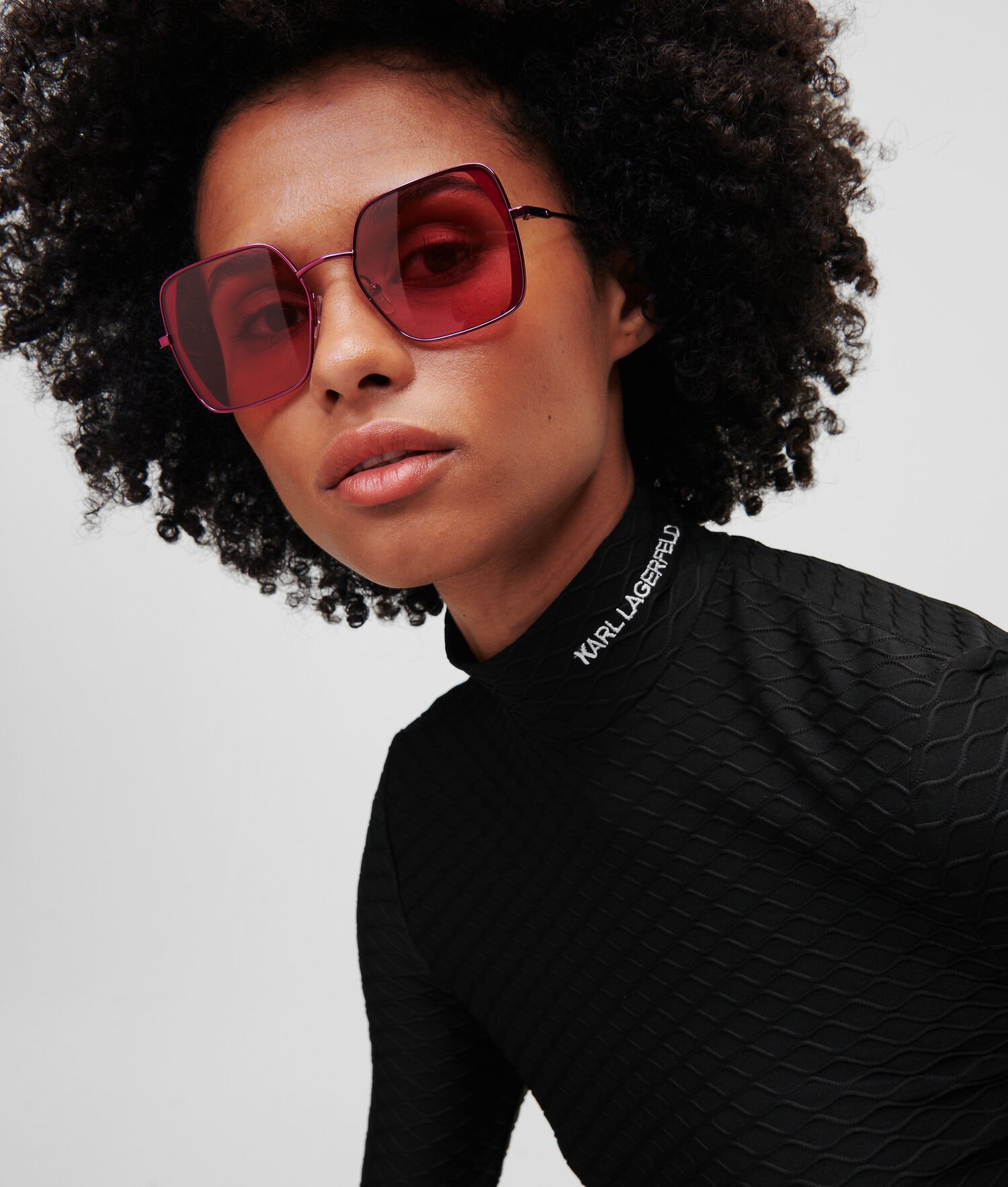 Black Women's Karl Lagerfeld Long-sleeved Textured Mock Neck Sweater T-Shirts | TH365LSWD