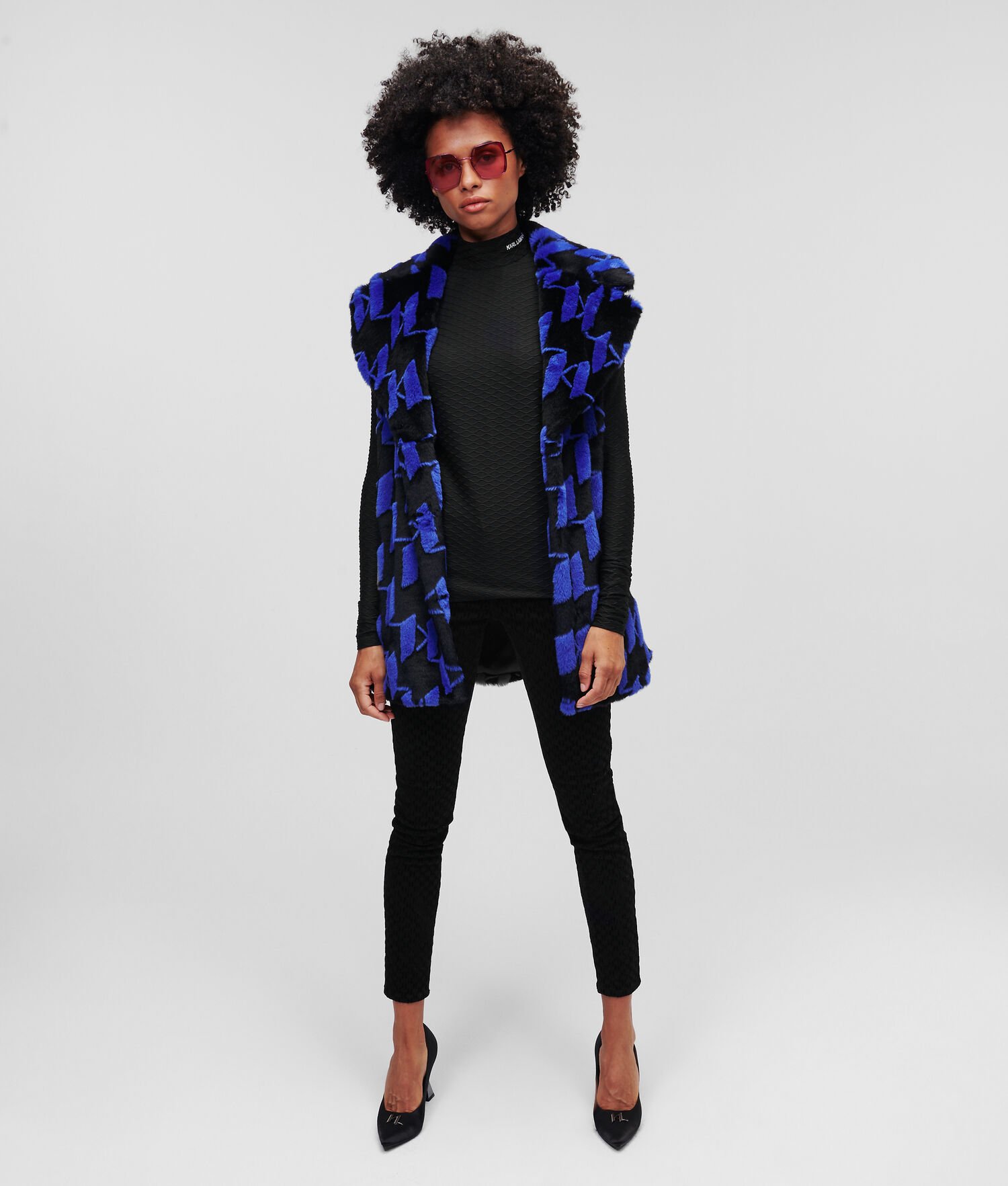 Black Women's Karl Lagerfeld Long-sleeved Textured Mock Neck Sweater T-Shirts | TH365LSWD