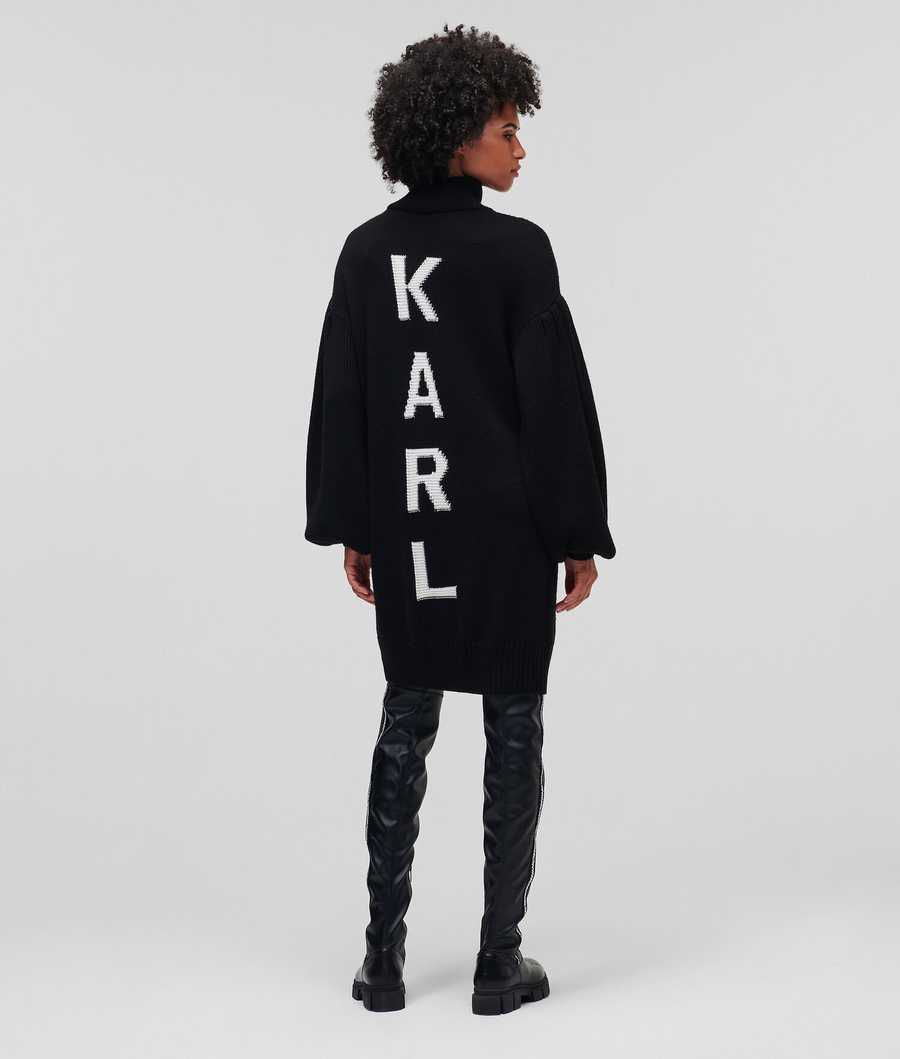 Black Women's Karl Lagerfeld Longline Knitted Logo Knitwear | TH943EMCP