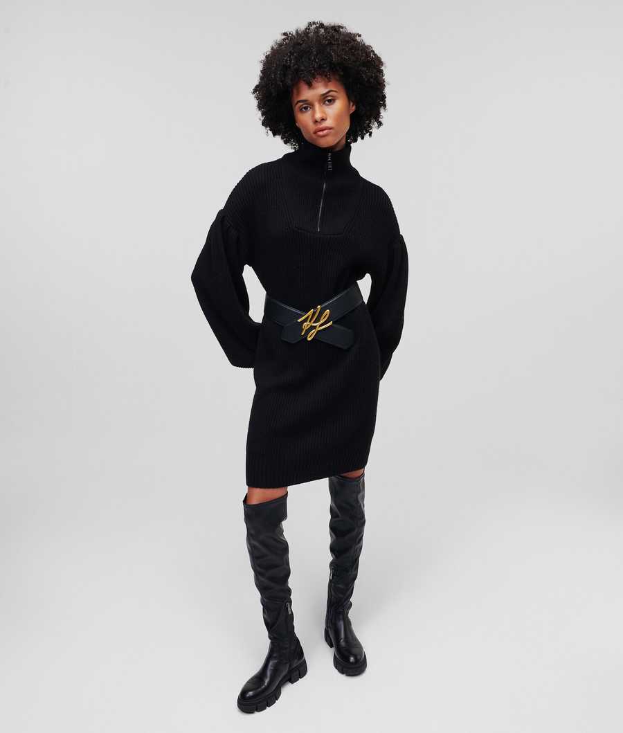 Black Women's Karl Lagerfeld Longline Knitted Logo Knitwear | TH943EMCP