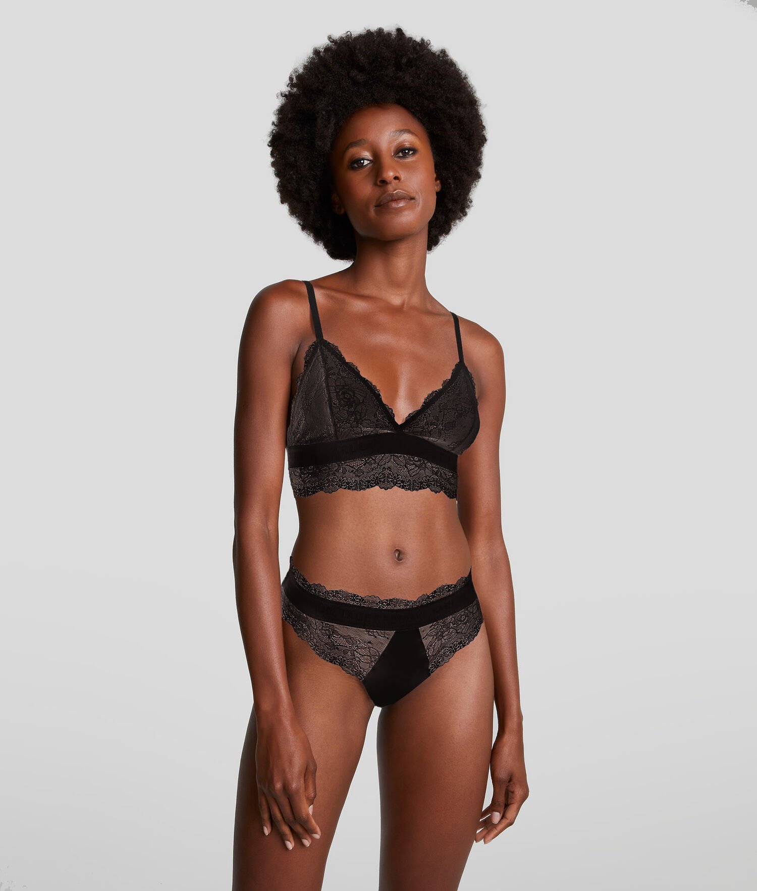 Black Women's Karl Lagerfeld Longline Lace Triangle Bra Underwear | TH507DZRK