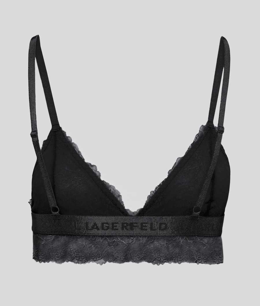 Black Women's Karl Lagerfeld Longline Lace Triangle Bra Underwear | TH507DZRK