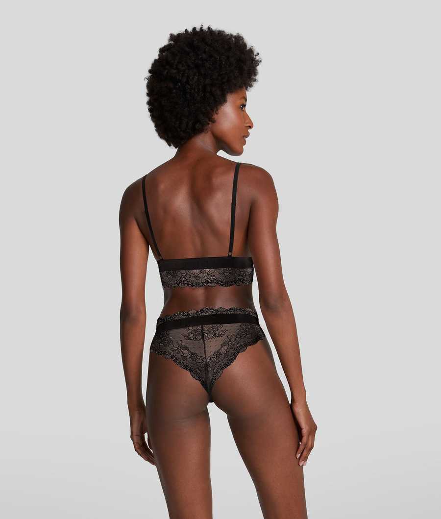 Black Women's Karl Lagerfeld Longline Lace Triangle Bra Underwear | TH507DZRK