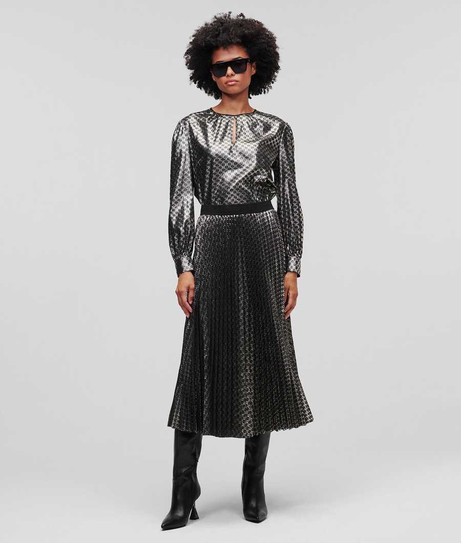 Black Women\'s Karl Lagerfeld Lurex Kl Monogram Midi Skirts | TH329FDSB