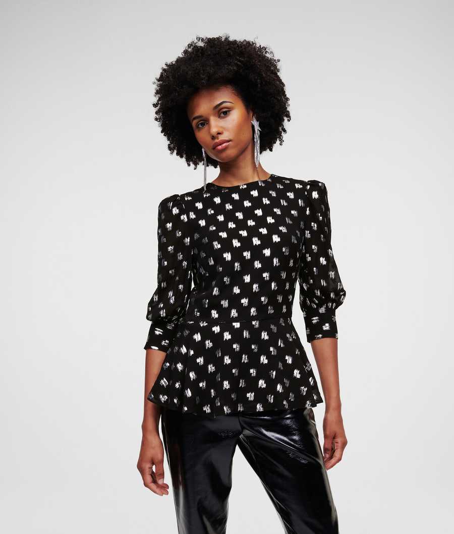 Black Women's Karl Lagerfeld Metallic Kl Monogram Blouses | TH867MAJX