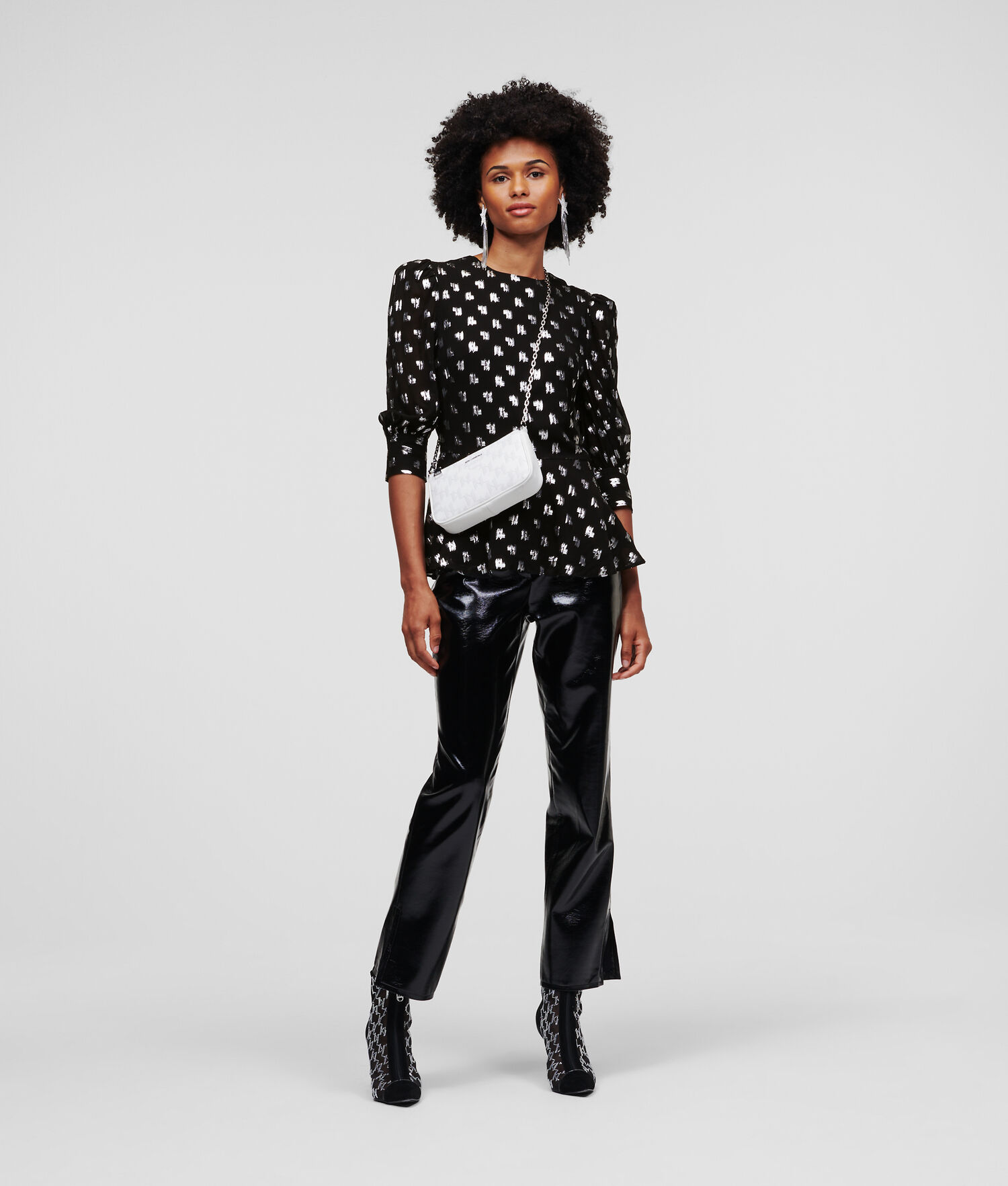 Black Women's Karl Lagerfeld Metallic Kl Monogram Blouses | TH867MAJX