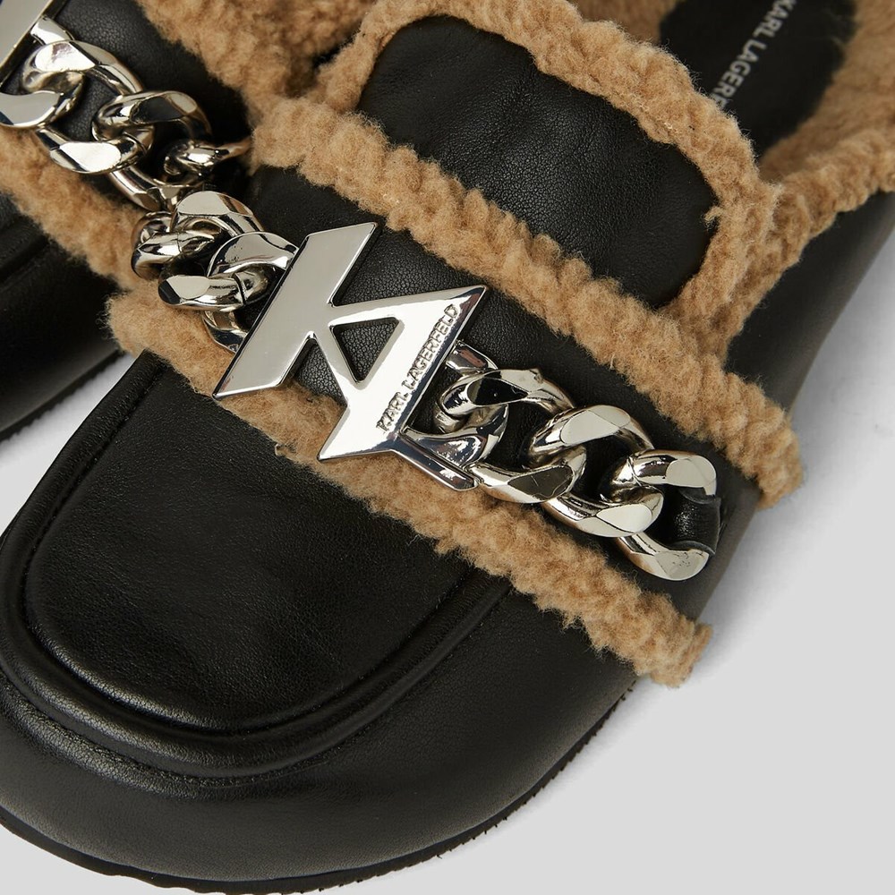 Black Women's Karl Lagerfeld Odessa Kasa Chain Mules Sandals & Flats | TH934VXBL