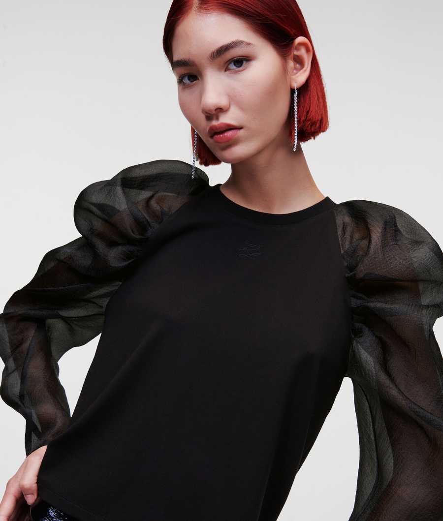 Black Women\'s Karl Lagerfeld Organza Sleeve Blouses | TH305QYSN