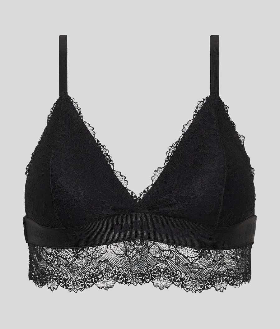 Black Women's Karl Lagerfeld Padded Longline Lace Bra Underwear | TH056AFPX