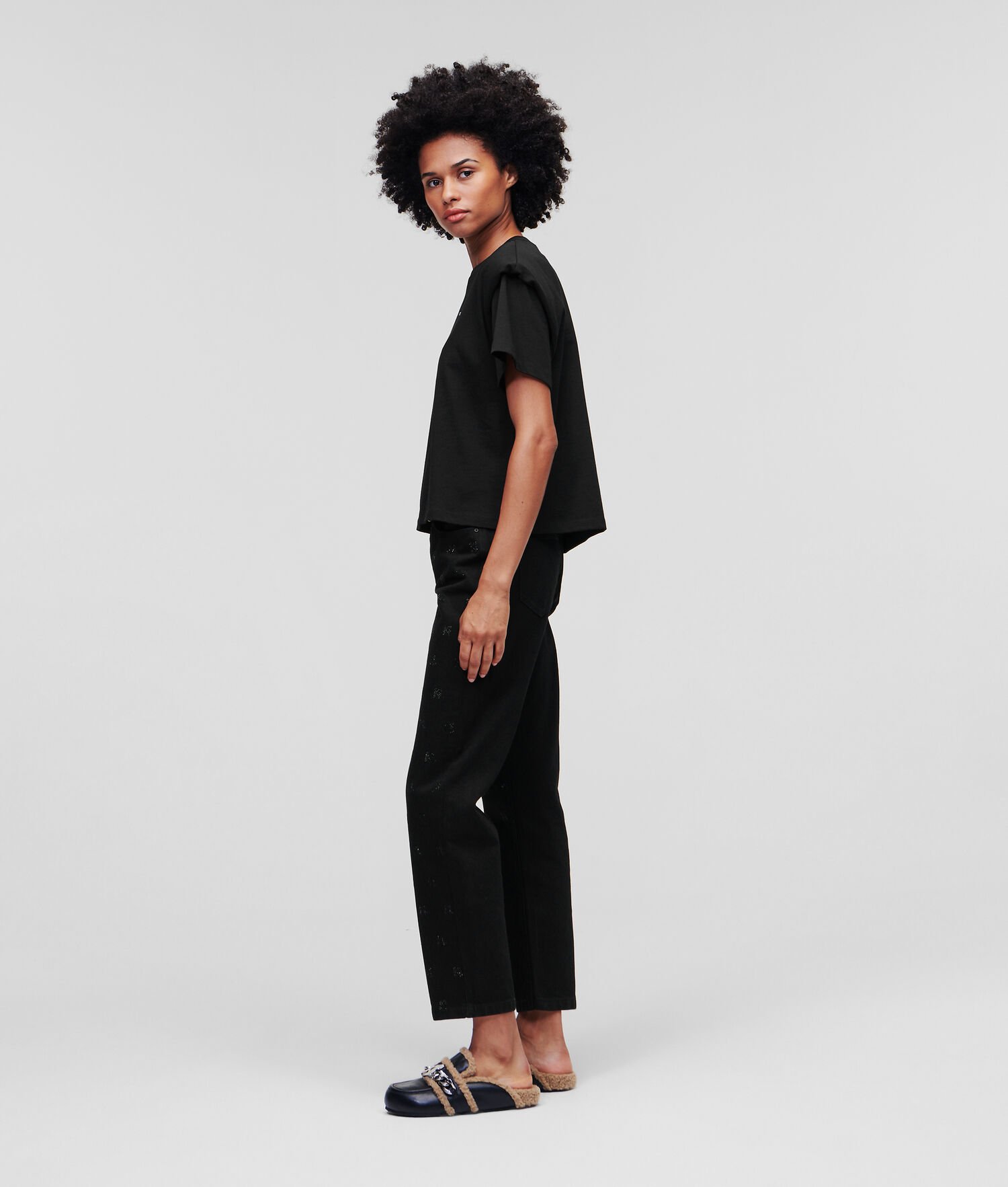 Black Women's Karl Lagerfeld Padded Shoulder T-Shirts | TH874CJDG