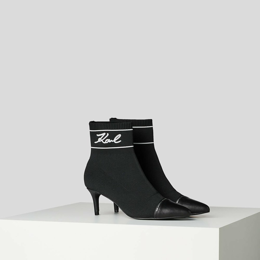 Black Women's Karl Lagerfeld Pandara Mid Signia Ankle Boots | TH910VZFA