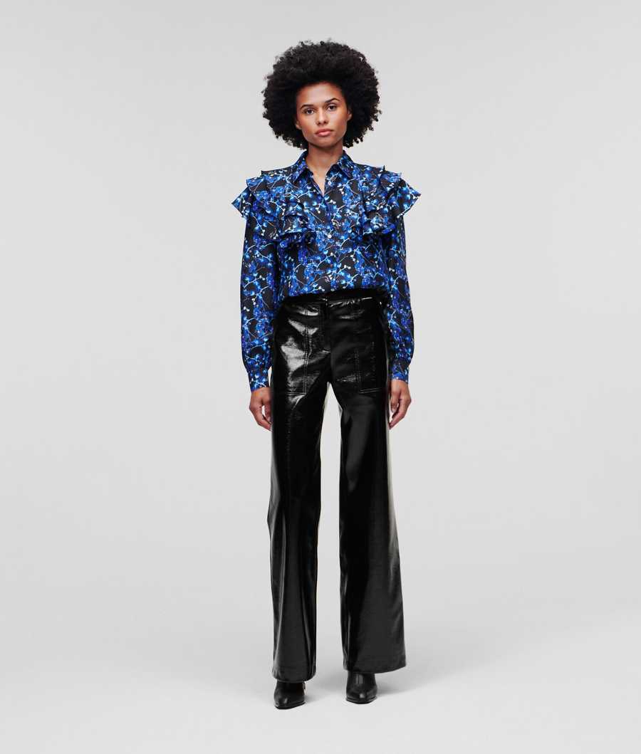 Black Women\'s Karl Lagerfeld Patent Faux-leather Pants | TH419NOYD